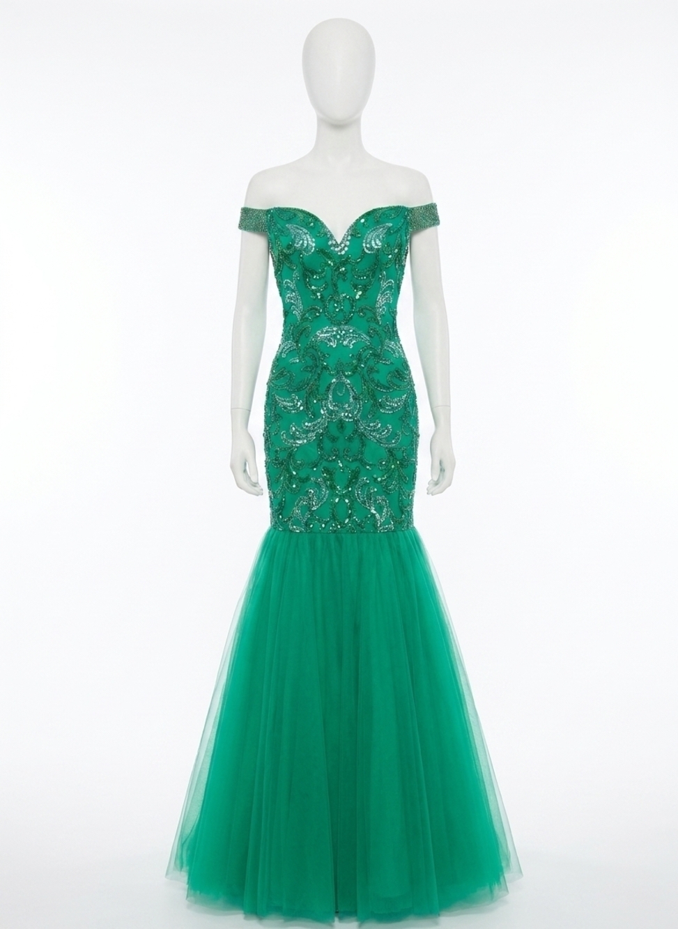 NEW RACHEL ALLAN off shoulder mermaid prom dress in emerald